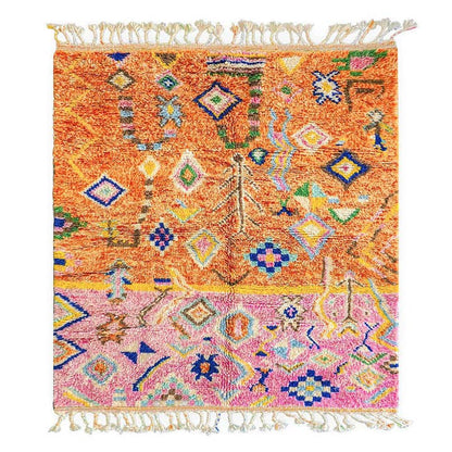 Pink and Orange Moroccan Rug, Handwoven Shag Rug, Berber Rug