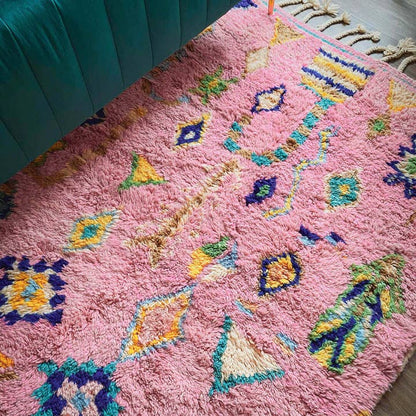 Pink and Orange Moroccan Rug, Handwoven Shag Rug, Berber Rug
