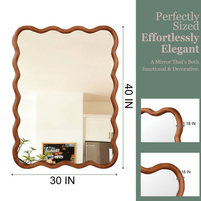 Wavy Wall Mirror, Solid Wood Frame, 4 Colors, 30" X 40" by HOMYCASA DESIGN INC — view 4