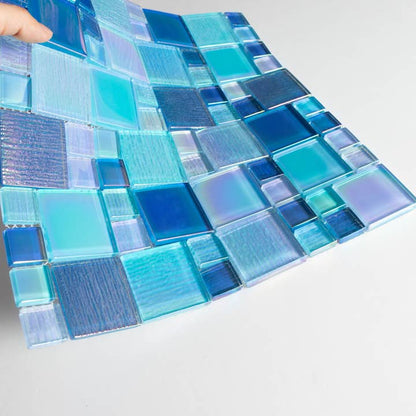 Reflections Iridescent 1" & 2" Glass Mosaic Tile, Backsplash For Kitchen and Bathroom, Swimming Tiles - 5 Square Feet Per Carton - Aqua Blue by WS Tiles — view 4