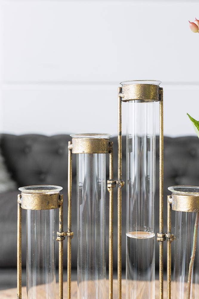 17.5x2x14" Glass Vial Flower Vase with Bronze Iron Frame by A&B Home Group Inc. — view 4