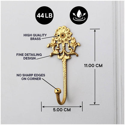 1 Piece Brass Floral Decorative Wall Hooks Golden by Daana Paani LLC — view 4