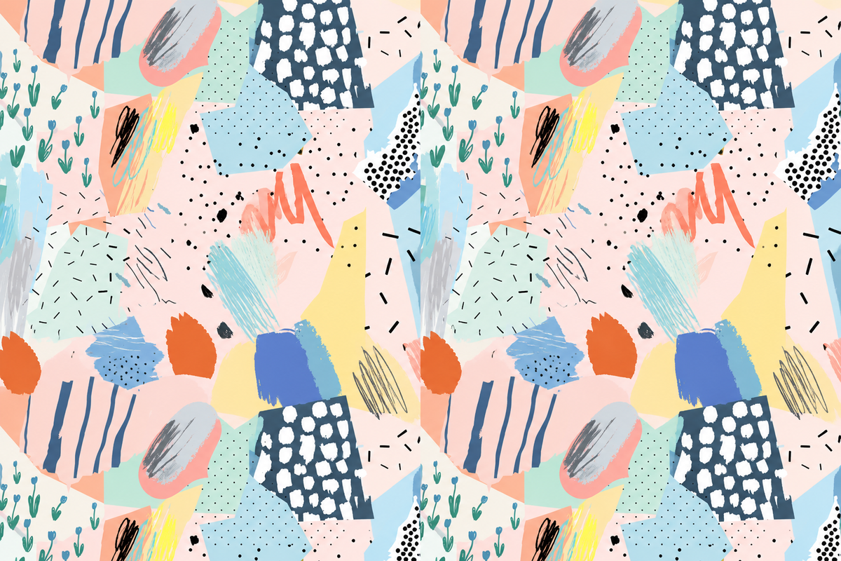 Pastel Collage Mosaic wallpaper shown in an interior setting