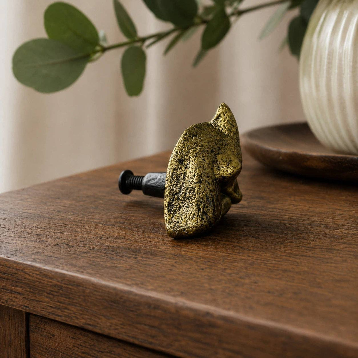Fox Head Drawer Knob, Gold Cast Iron Cabinet Pull Hardware, 2.5" by Iron & Blossom — view 4