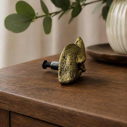 Fox Head Drawer Knob, Gold Cast Iron Cabinet Pull Hardware, 2.5" by Iron & Blossom — view 4
