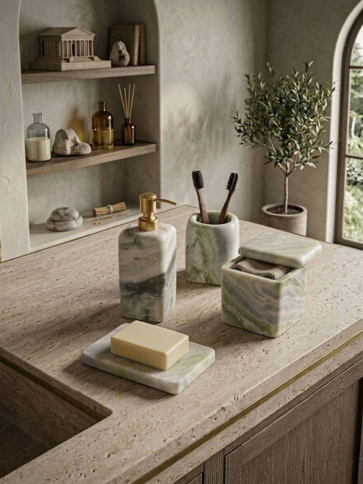 Hanoi Green Onyx Bath Accessories Set by GAURI KOHLI — view 4