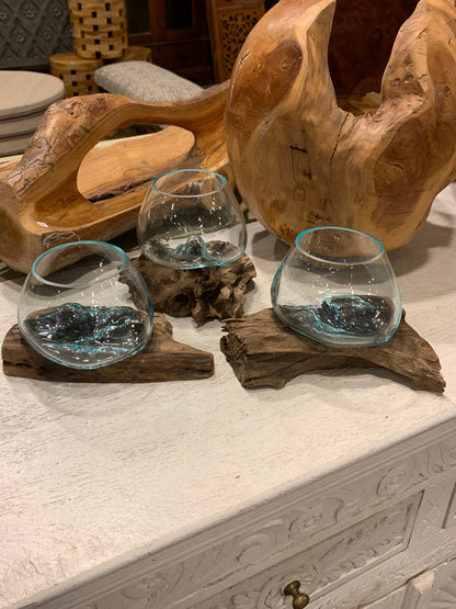 Mini Glass Terrarium On Wood (Approx. 6" X 5" X 5") by Asia West — view 7