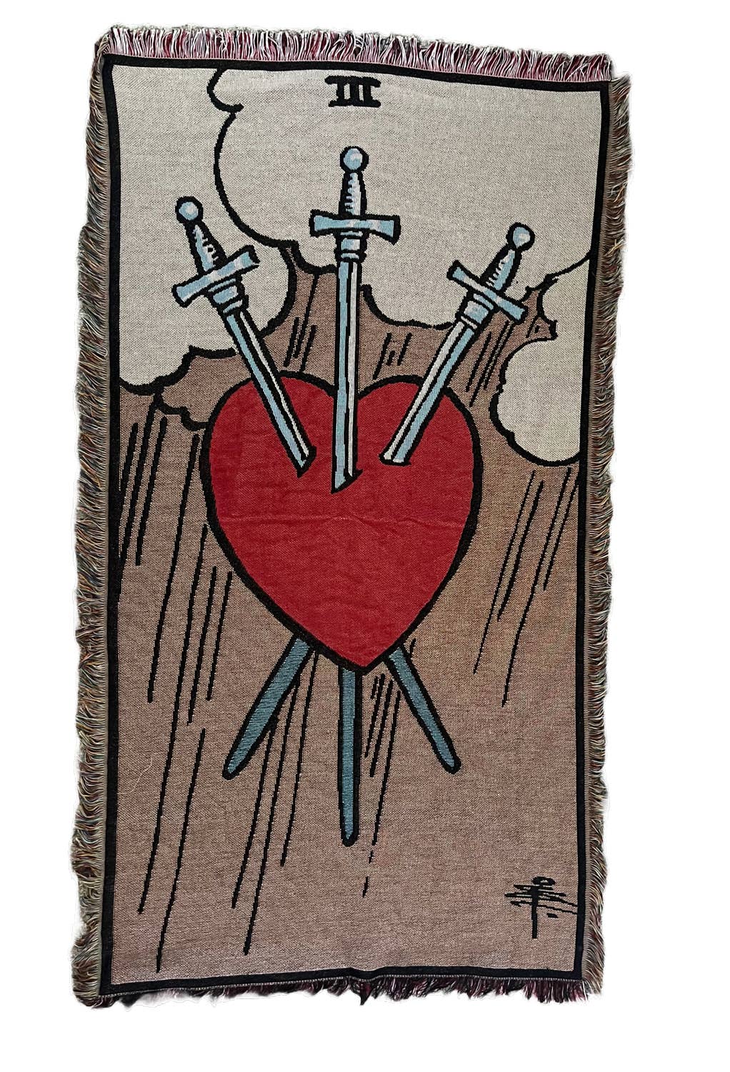 Three of Swords Throw Blanket or Wall Hanging, 5x3 Foot by Vieux Monde