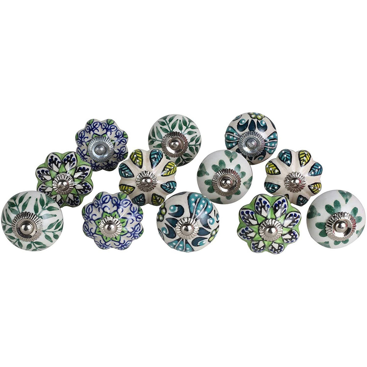 Set of 12 Garden Green Ceramic Knobs by Perilla Home — view 4