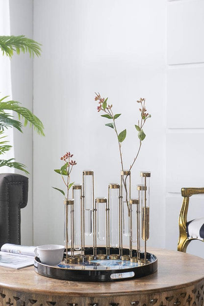 17.5x2x14" Glass Vial Flower Vase with Bronze Iron Frame by A&B Home Group Inc. — view 2