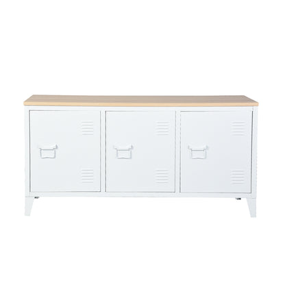Industrial Metal Storage Cabinet with Wood Top-White/Black