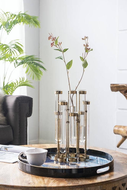 17.5x2x14" Glass Vial Flower Vase with Bronze Iron Frame by A&B Home Group Inc. — view 6