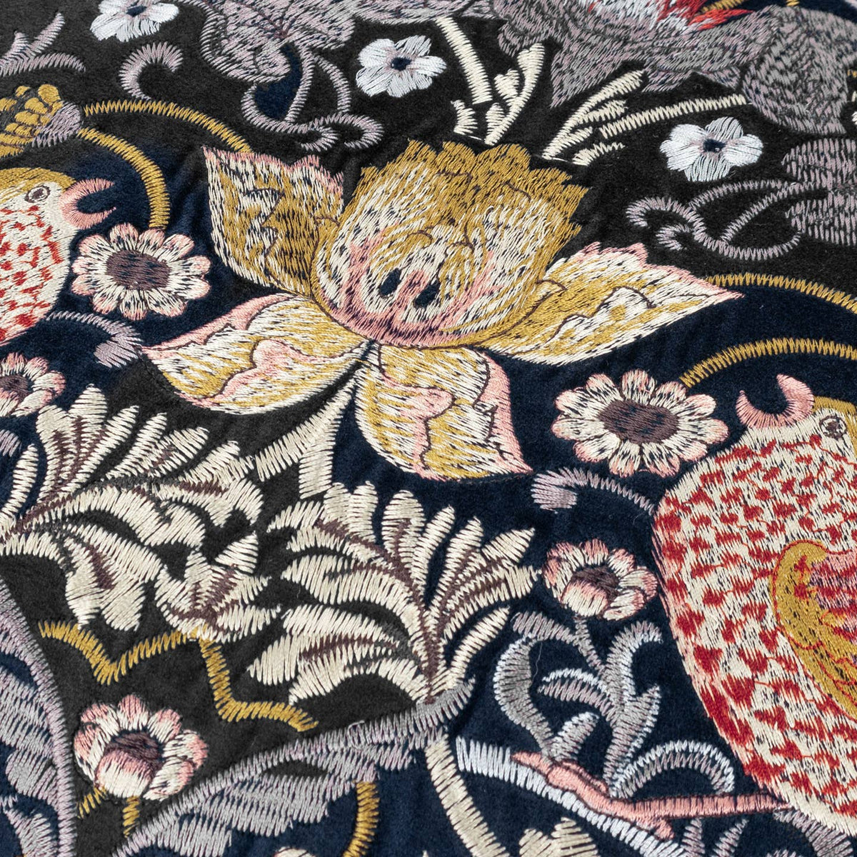 Strawberry Thief Embroidered Velvet Cushion Indigo by Riva Home — view 5