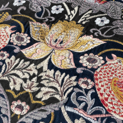 Strawberry Thief Embroidered Velvet Cushion Indigo by Riva Home — view 5