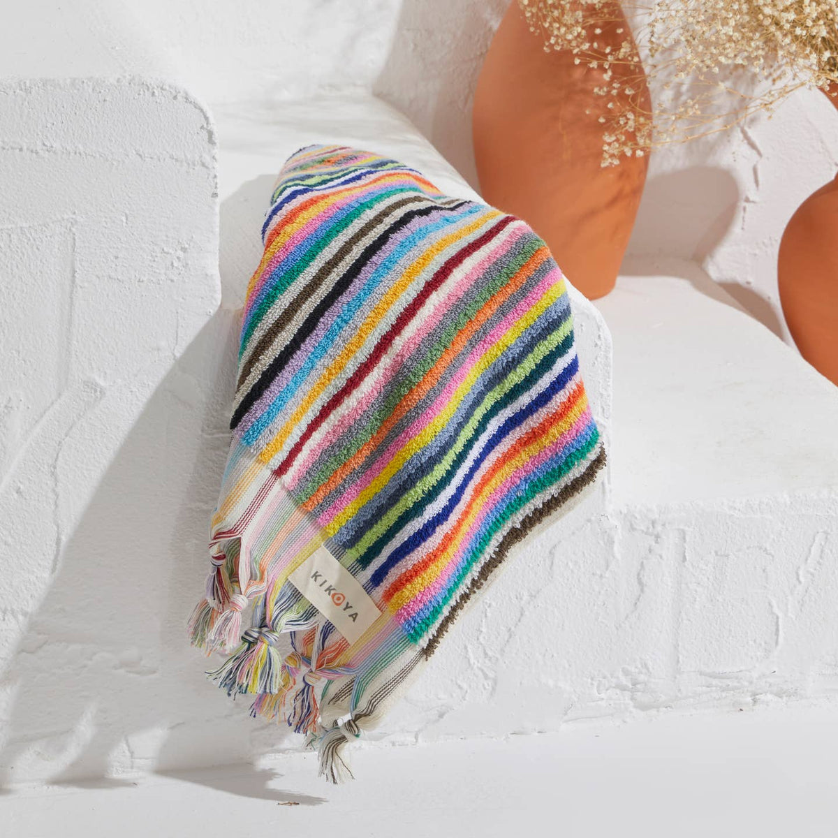 Stripe Bubble Handloomed Turkish Hand Towels 17x38" Bohemian by Kikoya — view 5