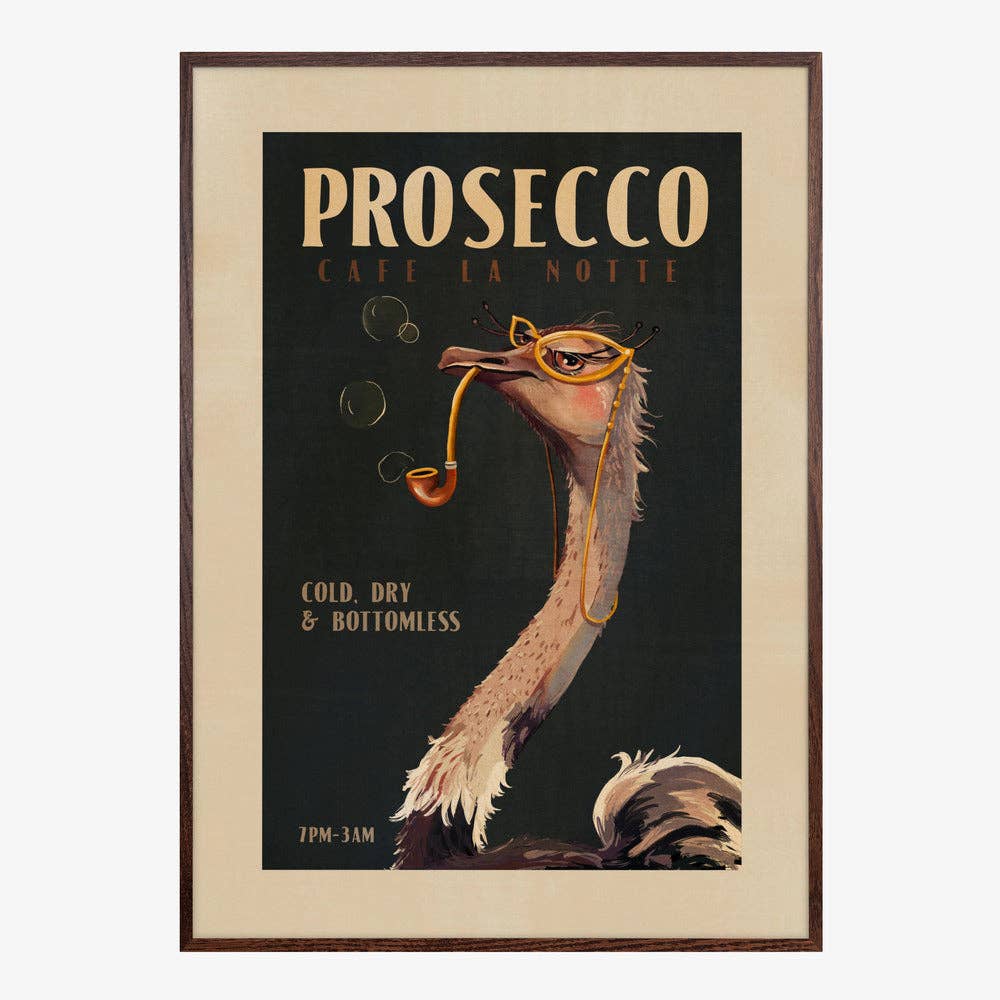 Prosecco Ostrich Art Print - Art Deco Vintage Cafe Poster by Pictufy Wholesale