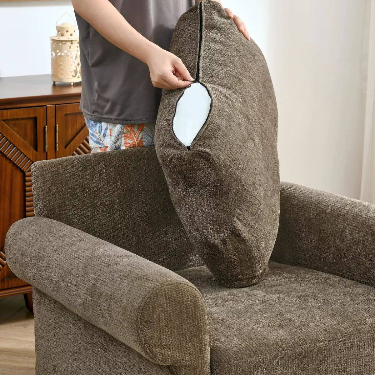 Chenille Accent Chair with Ottoman, Plush Cozy Lounge Set For Small Spaces by LauKingdom — view 3
