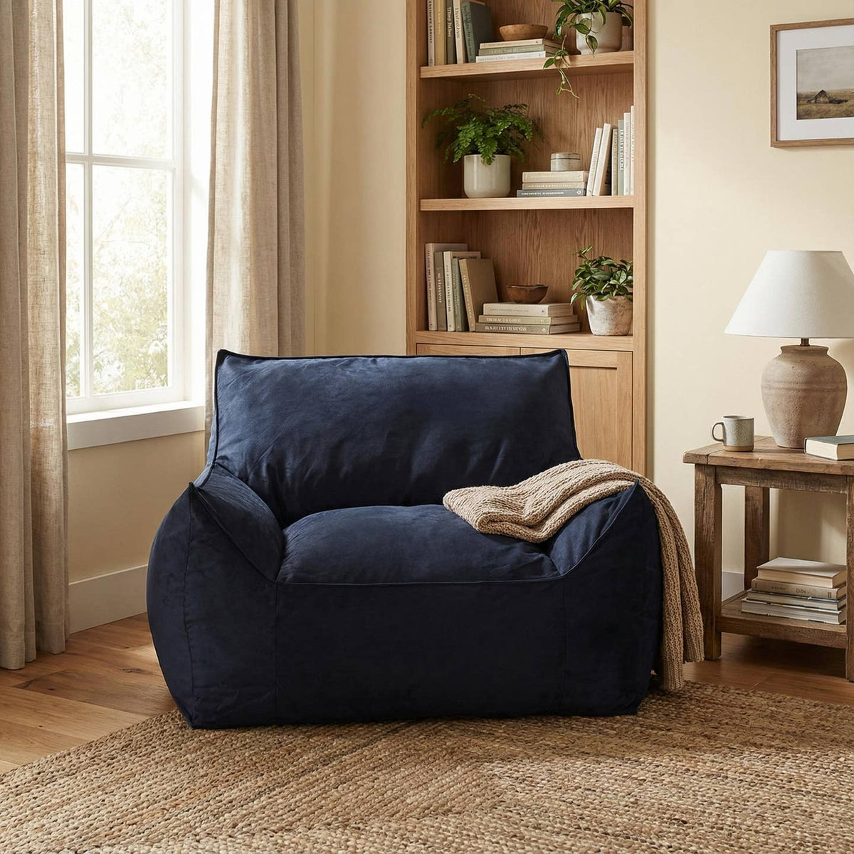 Plano 40" Contemporary Velvet Bean Bag Chair with Armrests by HOMYCASA DESIGN INC — view 2