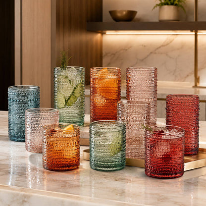 12 Hobnail Drinking Glasses Pastel Colored Beaded Set by The Wine Savant / Khen Glassware — view 8