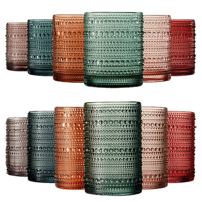 12 Hobnail Drinking Glasses Pastel Colored Beaded Set by The Wine Savant / Khen Glassware