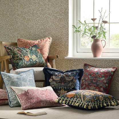 Strawberry Thief Embroidered Velvet Cushion Indigo by Riva Home — view 8