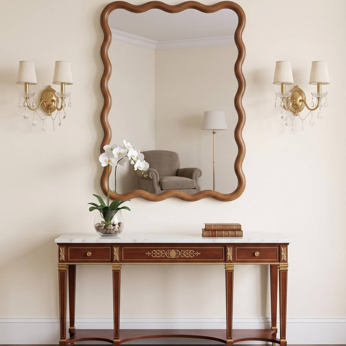 Wavy Wall Mirror, Solid Wood Frame, 4 Colors, 30" X 40" by HOMYCASA DESIGN INC — view 3