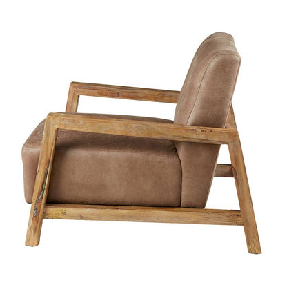 Mid Century Modern Wood Leather Living Room Accent Chair