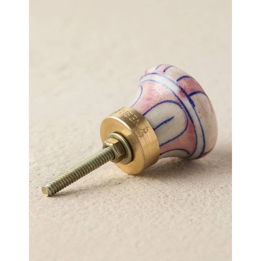 Handmade Unique Pink and Blue Striped Ceramic Cabinet Knob by KNOBCO — view 3