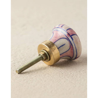Handmade Unique Pink and Blue Striped Ceramic Cabinet Knob by KNOBCO — view 3