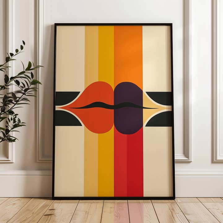 Mcm Geometric Poster – Retro Colorful Lips Wall Art Print by IuliiaArtPrints — view 2