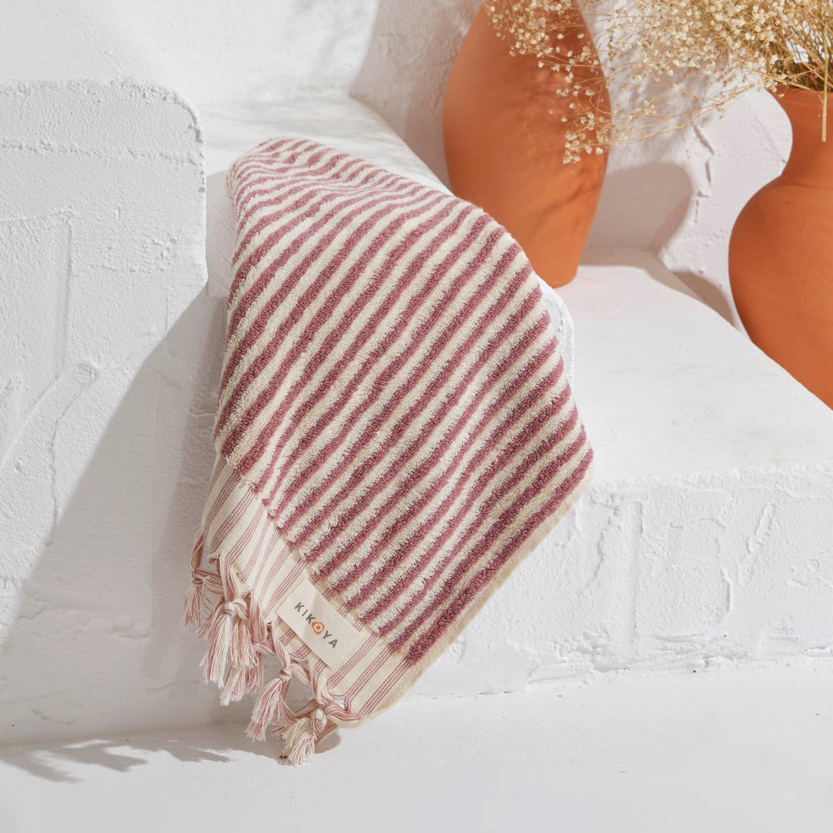 Stripe Bubble Handloomed Turkish Hand Towels 17x38" Bohemian by Kikoya — view 10