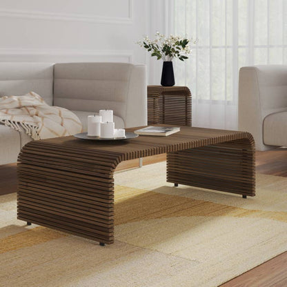 Sterling Modern Slatted Wood Rectangular Coffee Table