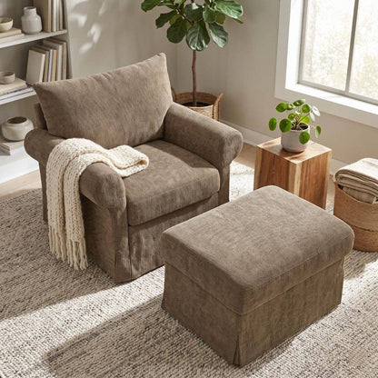 Chenille Accent Chair with Ottoman, Plush Cozy Lounge Set For Small Spaces by LauKingdom — view 2