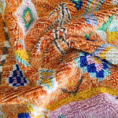 Pink and Orange Moroccan Rug, Handwoven Shag Rug, Berber Rug