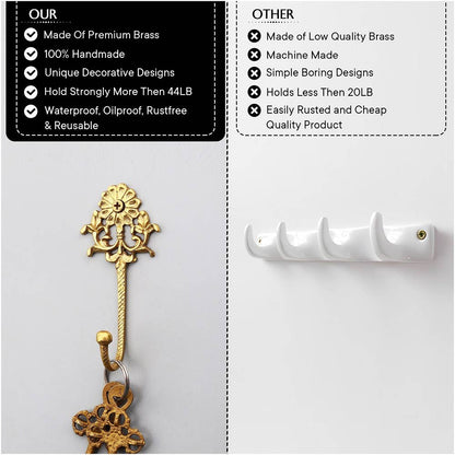 1 Piece Brass Floral Decorative Wall Hooks Golden by Daana Paani LLC — view 3
