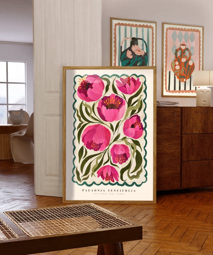 Summer Peony, Art Print, Neutral Print, Hand Drawn, Quirky
