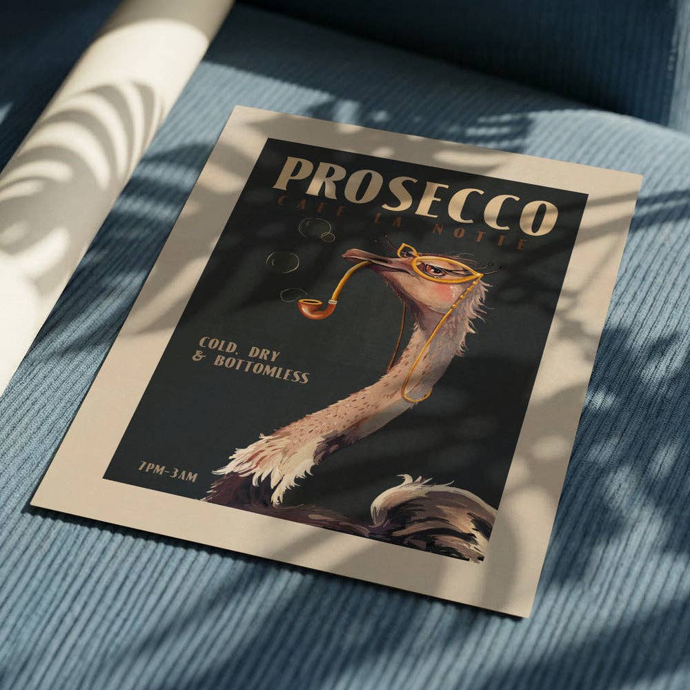 Prosecco Ostrich Art Print - Art Deco Vintage Cafe Poster by Pictufy Wholesale — view 4