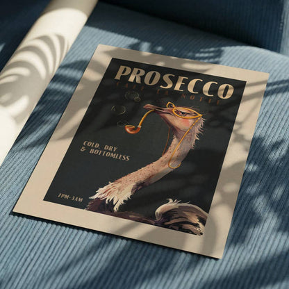 Prosecco Ostrich Art Print - Art Deco Vintage Cafe Poster by Pictufy Wholesale — view 4