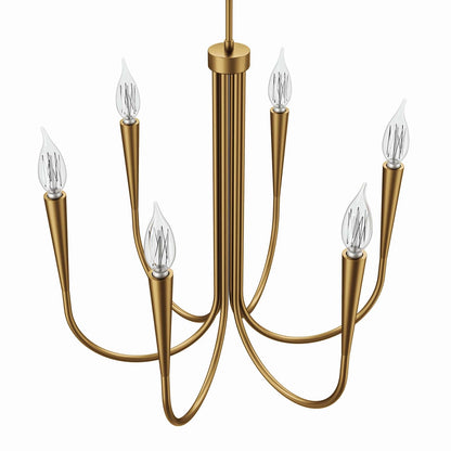 Lustre à 6 lumières en forme d'arc en laiton satiné