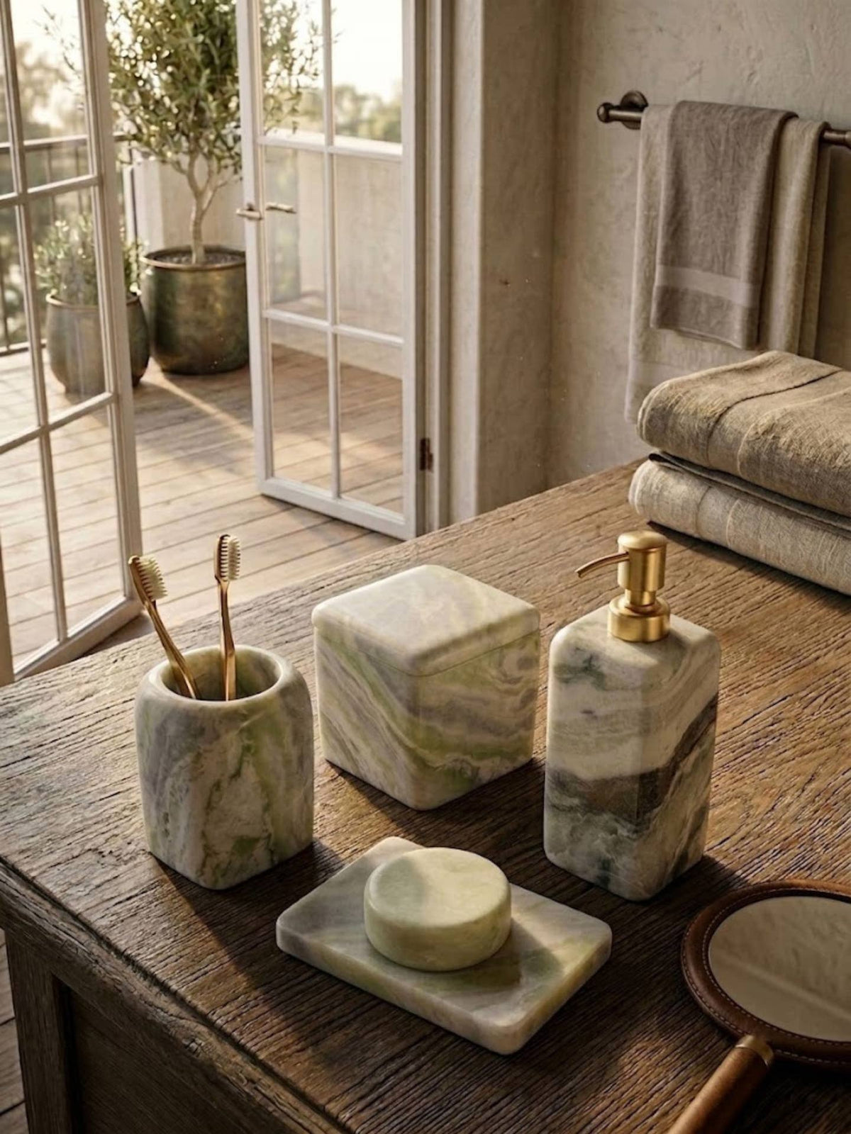 Hanoi Green Onyx Bath Accessories Set by GAURI KOHLI — view 5
