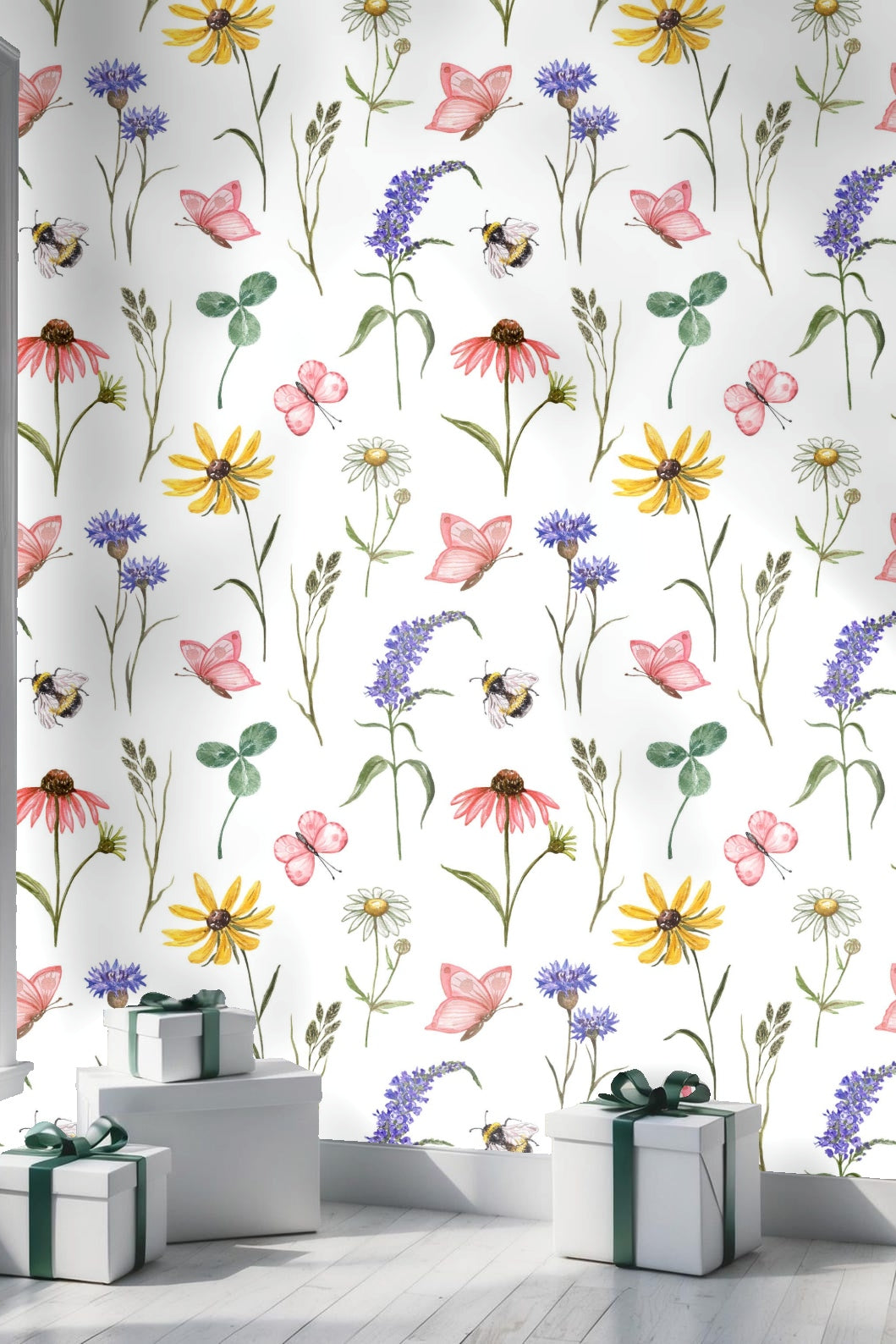 Soft pastel leaves and floral details captured in watercolor style wallpaper.