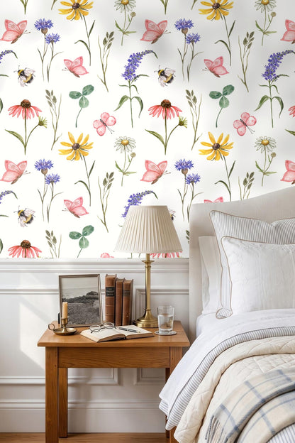 Close visual detail of pink butterfly wings and finely rendered flower petals in wallpaper. 