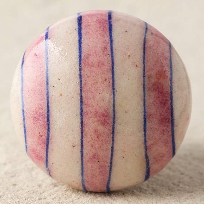 Handmade Unique Pink and Blue Striped Ceramic Cabinet Knob by KNOBCO