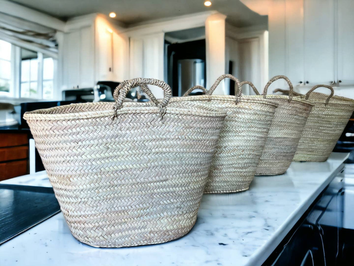 French Basket, Straw Tote Bag, Grocery Bag, Woven Bag by Melecraft — view 3