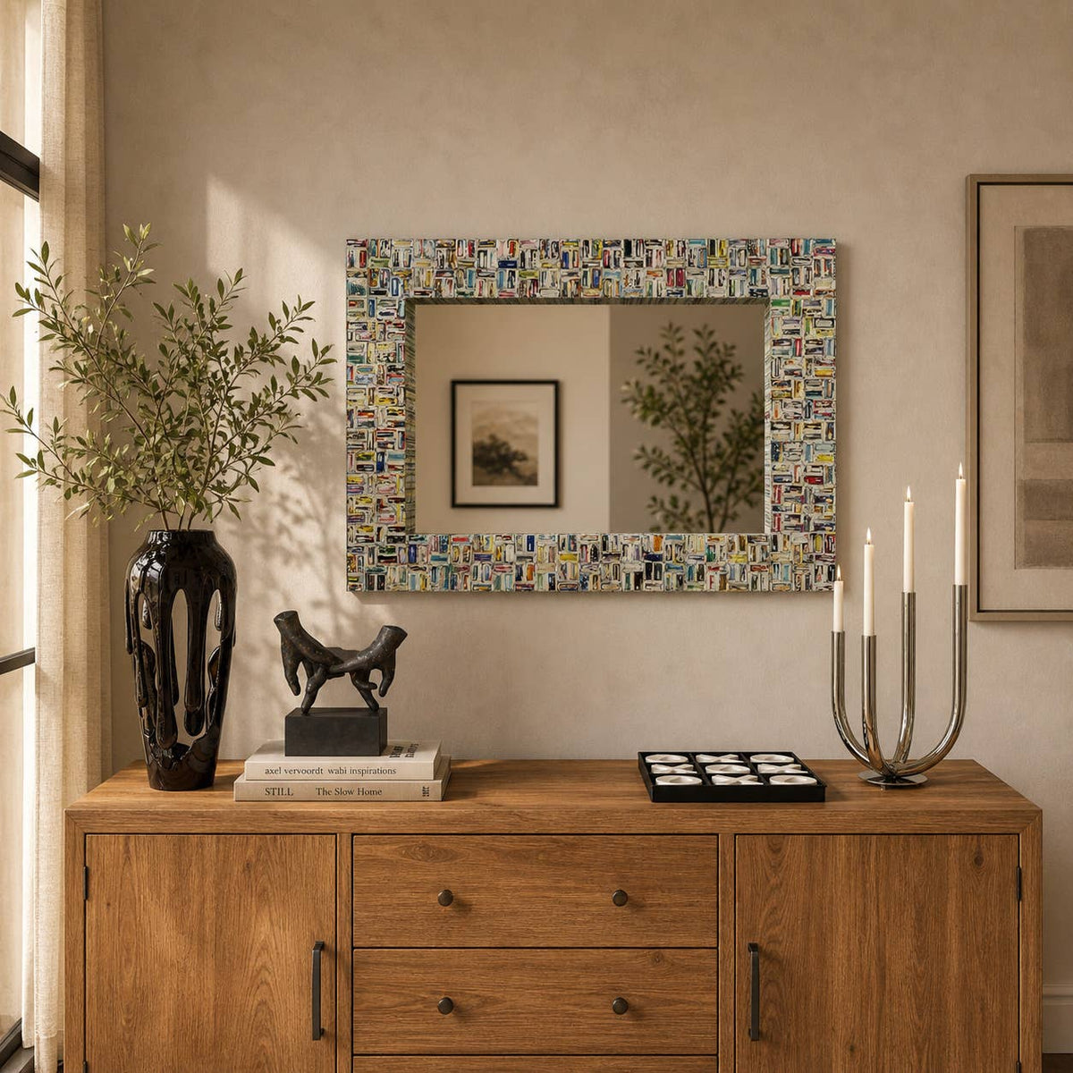 Eclectic Multi Colored Paper Wall Mirror by Deco Marché
