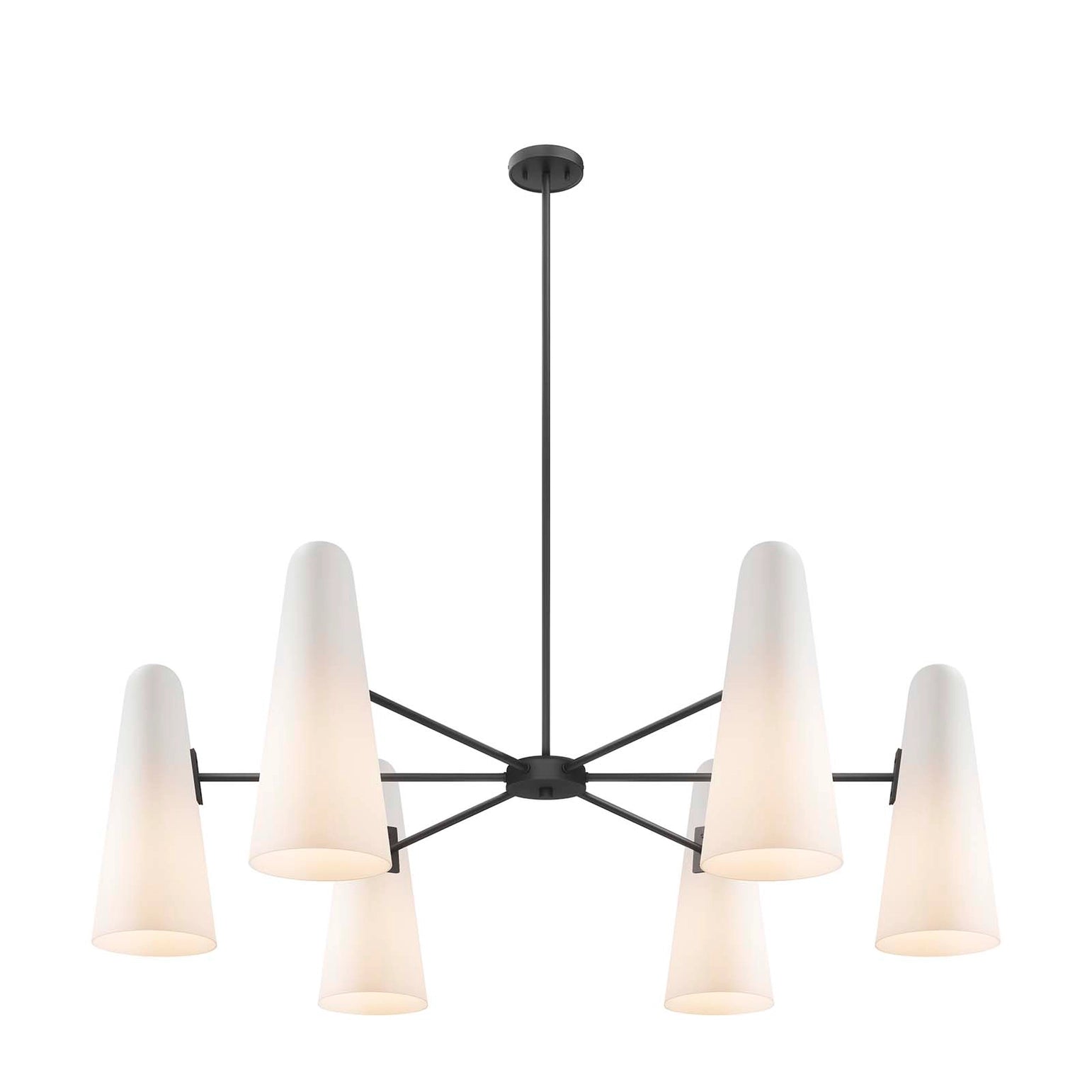 Frosted Coal Stellar chandelier, matte black frosted 6-light ceiling light