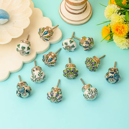 Set of 12 Garden Green Ceramic Knobs by Perilla Home — view 3