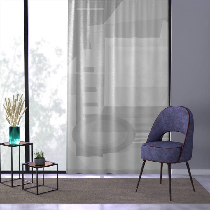 Abstract Geometric Window Curtain — Modern Minimal Sheer Panel by TRV08