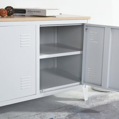 Industrial Metal Storage Cabinet with Wood Top-White/Black