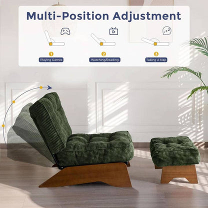 Green Adjustable Backrest Accent Chair with Ottoman by ShipItFurniture — view 4